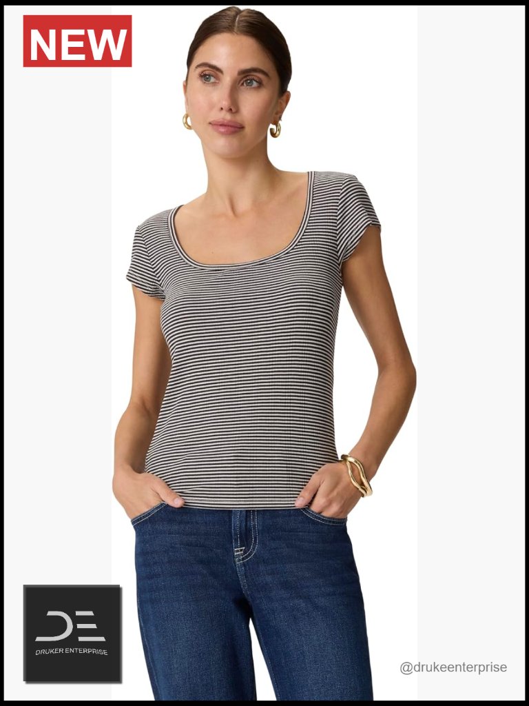 Short Sleeve Scoop Neck T-Shirt, Fitted, Striped